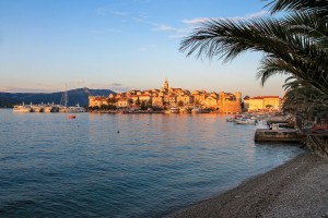 Croatia Town Palms Medieval Trees Sunset Korcula